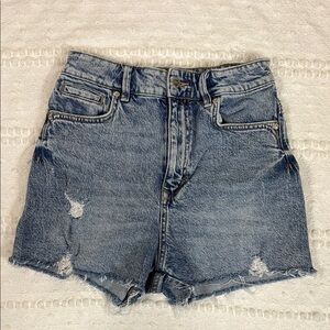 Zara Blue Jean Shorts Distressed‎ High-Waisted Size 6